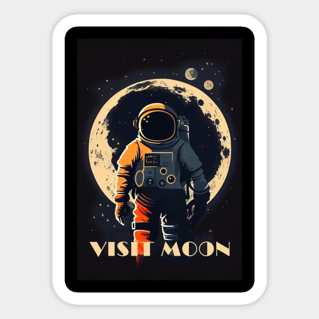 Moon Adventure Vintage Travel Poster Sticker by GreenMary Design